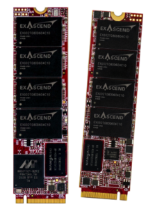 Photo displaying Exascend's PCIe Gen4 NVMe SSDs in the M.2 form factor