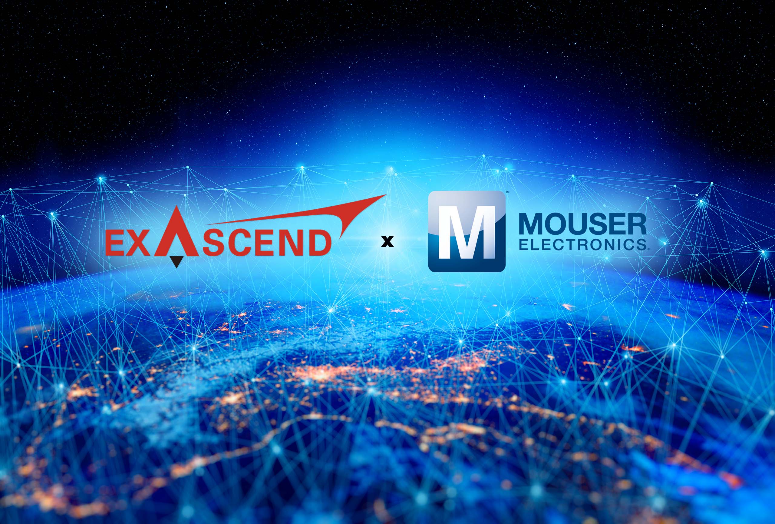 Exascend's partnership with Mouser Electronics illustrated with an interconnected globe.