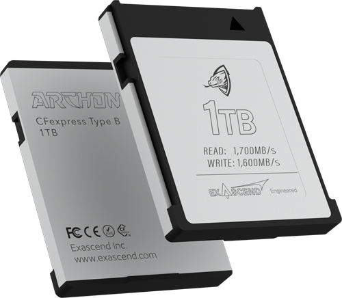 Image showing the front and back of the Exascend Archon CFexpress for RED 1 TB