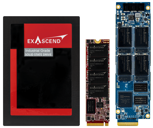 Exascend's industrial-grade PI4 series solid-state drives in the U.2, M.2 and E1.S form factors