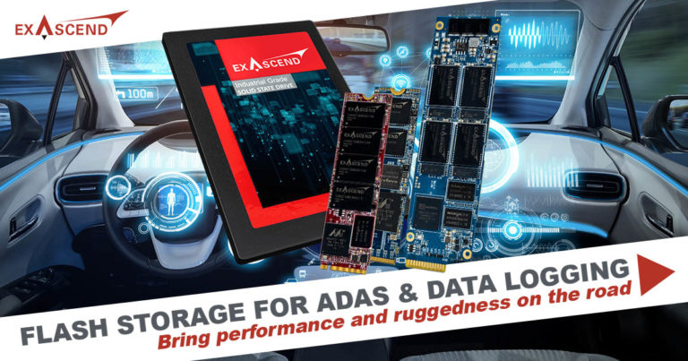 Image featuring Exascend's ADAS and data logging-optimized flash storage solutions.