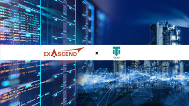 Image featuring Exascend and Titan Data Solutions' logos on top of a background illustrating big data processing and high-speed computing.