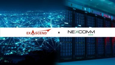 Image featuring Exascen and Nexcomm Asia's logos on top of data-heavy applications.