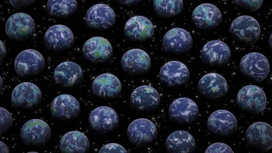 SSD ball grid array illustrated with floating globes across space