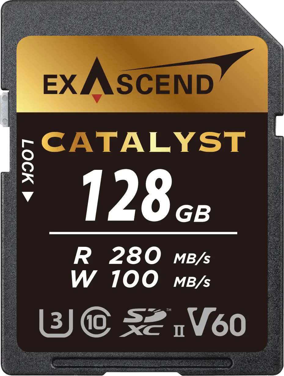 Image depicting Exascend's Catalyst SD card (UHS-II, V60) 128 GB.