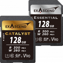 Image depicting Exascend's Catalyst and Essential SD cards (UHS-II, V90) 128 GB.